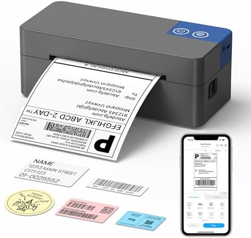 Bluetooth Thermal Shipping Label Printer, 4x6 Portable Thermal Label Printer, Compatible with iPhone, Android, Windows & Mac, Widely Used for USPS UPS Amazon Shopify Etsy (Dark Grey) by ETIKEZ
