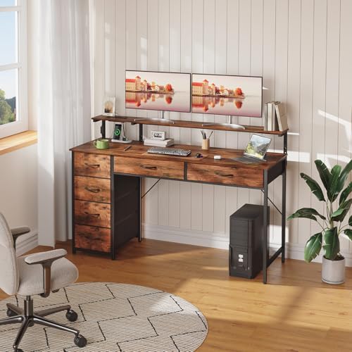 Somdot 47 Inch Gaming Desk with Power Outlet and LED Lights, Computer Desk - Image 2