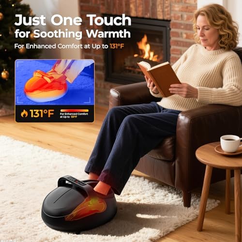 HTM Foot Massager with Heat, 5 Modes & 9-Level Intensity & 3-Speed Vibration, Shiatsu Kneading & Rolling Compression, with Remote & Portable Handle, Fits Up to Men's Size 13, Gift for Women Men - Image 2