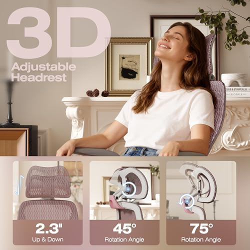 ELABEST X100 Ergonomic Mesh Office Chair with Footrest, Big and Tall Home Desk Chair with 5D Flip-Up Arms, Adjustable 3D Lumbar Support, Gaming & Executive Computer Chair (Peach Blossom) - Image 3