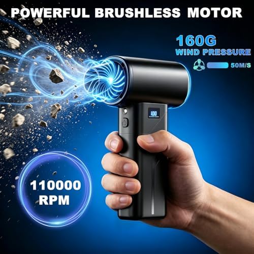 2-in-1 Vacuum and Blower, 110,000 RPM Compressed Air Duster, 160g Powerful Jet Dry Blower, Smart LED Display & Magnetic Nozzles, Cordless Air Duster for PC Cleaning Kit, Keyboard, Car Detailing - Image 3