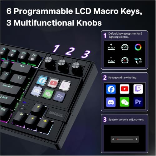MMOBIEL Mechanical Keyboard for Stream Deck QWERTY Hot-Swappable RGB Keyboard with 6 Programmable LCD Macro Keys & 3 Control Dials for OBS, Streaming, Editing, Productivity – for Windows/macOS - Image 2