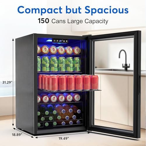 FoMup 20 Inch Beverage Refrigerator 150 Can with Glass Door – Mini Drink Cooler with Reversible Door, Safety Lock & Temperature Control, Small Fridge for Beer Soda Wine, Compact for Dorm Office Hotel - Image 2