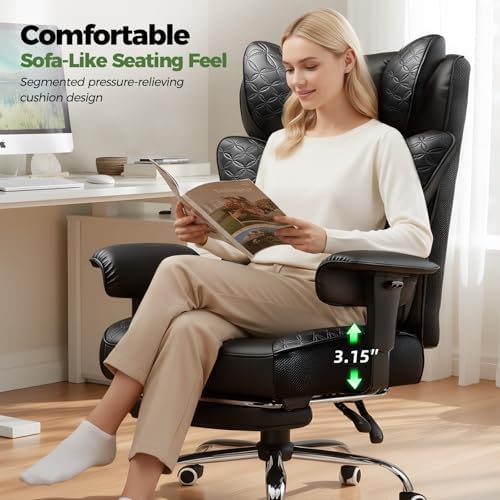 GTPLAYER Big and Tall Office Chair Wide Ergonomic Gaming Chair with Deluxe Embossing Designed Leather with Foot Rest,150°Reclining Adjustable Soft Armrests Pocket Spring Back Support and Pillow - Image 3