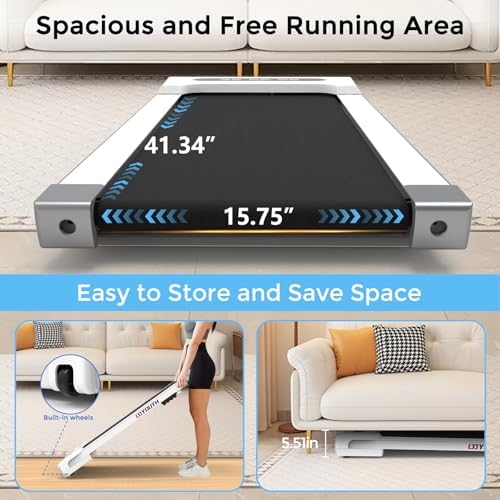 GOYOUTH Walking Pad Treadmill, Under Desk Treadmill for Home Office, Wide Belt Compact Treadmills 300 lbs Capacity, 2.25HP Shock-Absorbing Walking Jogging Running Machine Remote Included - Image 5