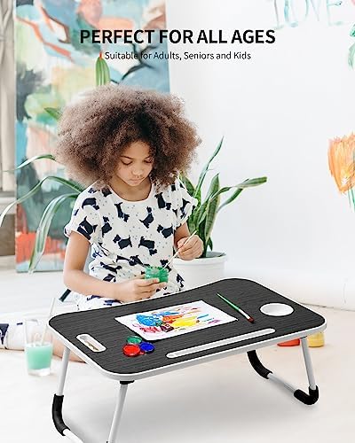 FISYOD Foldable Laptop Table, Portable Lap Desk Bed Table Tray, Laptop Stand with Cup Holder & Tablet Slot & Lifting Handle for Working Writing Drawing & Eating (Black) - Image 3