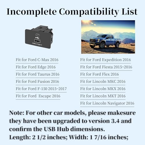 Carplay USB Interface Hub, HC3Z-19A387-B/D/E/F/G Upgrade USB/Type-C Module Support Apple Carplay Android for Ford F-150 SYNC 3 Version 3.4 Support Fast Charging - Image 4