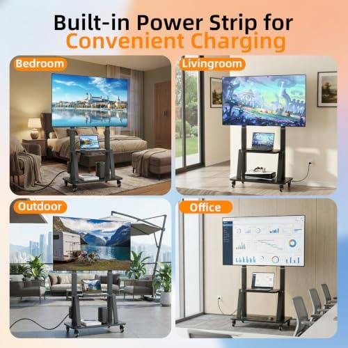 Rolling TV Stand with Power Outlet for 32 to 65 70 75 83 inch TV - Image 6