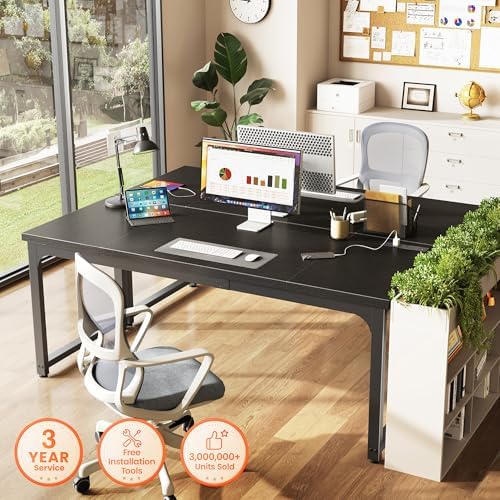Huuger 63 x 24 inch Desk with Power Outlets & 0.95 Inch Thicker Desktop - Image 3