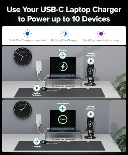 Plugable 10 Port USB C Charging Station, Up to 100W Charger for Multiple Devices with Priority Charging, Desktop Power Hub for USBC Devices Including Laptops Phones Tablets Earbuds and More (PS-10CC) - Image 3
