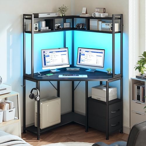 DurayLoly 63"Triangular Corner Desk with Hutch,Ample Storage for Small Room by Durayloly