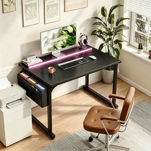 DurayLoly 32" Gaming Desk with Waterproof LED Lights for Bedroom,Black - Image 2