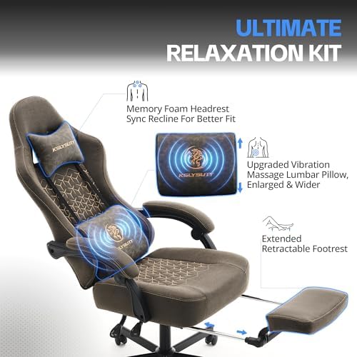 Desk Computer Gaming Chair - Ergonomic Game Office Chair with Extended Footrest and Massage Lumbar Support, Home Gamer Video Game Chairs with Spring Cushion for Adults (Pro Grey Leather) - Image 6