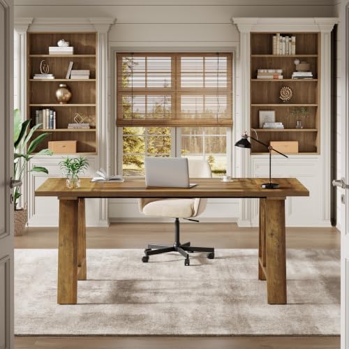 Tribesigns 63" Farmhouse Executive Desk with Sturdy Legs, Brown - Image 4