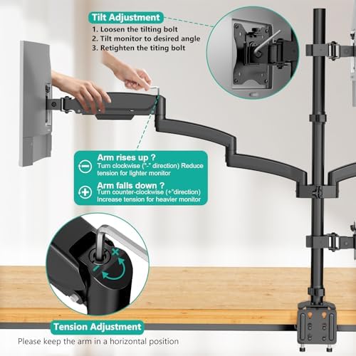WALI Stacked 4 Monitor Mount for 13-27 inch Screens, 19.8 lbs per Arm - Image 5