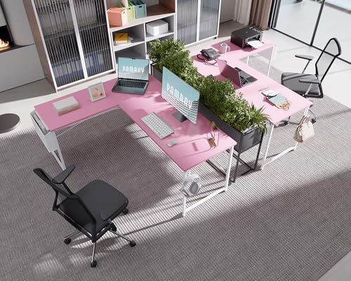 Pamray 64.5 Inch Reversible L Shaped Gaming Desk Large Corner Computer Desk with Storage Bag Home Office Table for Writing Study Pink - Image 4