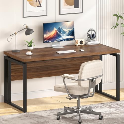 EXCEFUR Home Office Desk, Modern Computer Desk for Workstation, Wood Metal Executive PC Laptop Study Writing Table for Living Room, 53 Inch, Rustic Walnut by EXCEFUR