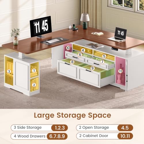 SEDETA Farmhouse L Shaped Executive Electric Standing Desk with 4 Drawers - Image 4