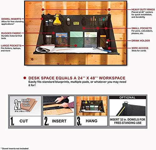 PRO WS3800 Portable Standing Desk, Workbench, Station, Storage for Jobsite, Garage, Office, Shop, Hanging Work Surface, Black - Image 3