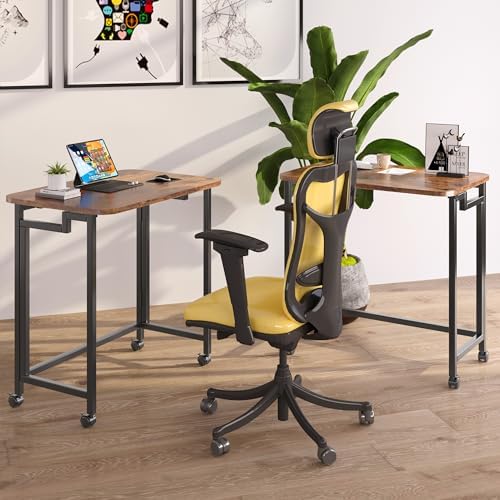 JSB Folding Desk for Small Spaces,Mobile Portable Rolling Laptop PC Table on Wheels,Foldable Computer Desk for Home Office,Bedroom,Dorm,Space Saving (Rustic & Brown, 23.6") - Image 3