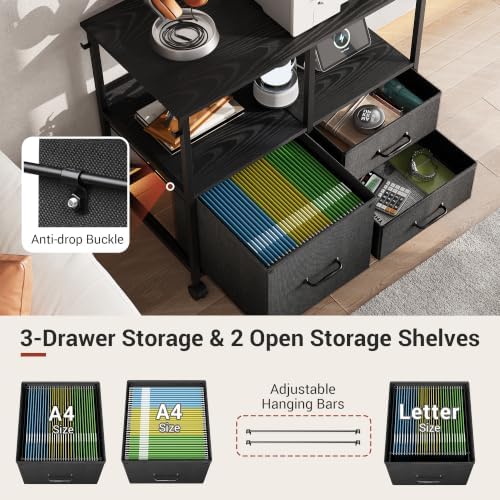 DEVAISE 3 Drawer Mobile File Cabinet, Fabric Lateral Filing Cabinet, Black - Image 5