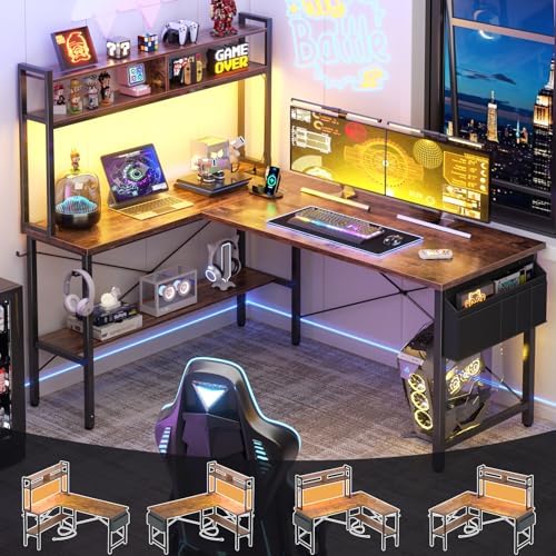 Aheaplus 59" L Shaped Desk Gaming Desk with LED Light & Power Outlet by Aheaplus
