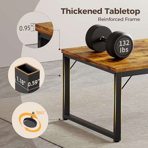 Mericonia 54 Inch Computer Desk, 1" Thick Large Office Table, Brown - Image 4