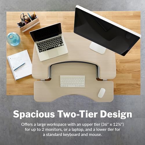 Vari VariDesk Pro Plus 36 Standing Desk Converter – 11 Height Settings + Spring Lift, 2 Tier Design, Keyboard Tray, Fits Desktops 36” Wide x 26.5" Deep – Delivers Fully Assembled (Light Wood) - Image 6