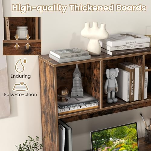 Moccha Desktop Bookshelf, 2-Tier Countertop Storage Hutch, Wood Storage Rack Display Shelf with 4 Shelves for Computer Desk, Multipurpose Desk Organizer Desk Hutch for Home Office Dorm (Coffee) - Image 6