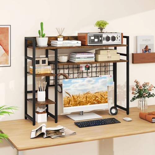 DREAMADE 4-Tier 37" Desk Hutch, Desk Shelf, Rustic Brown - Image 2