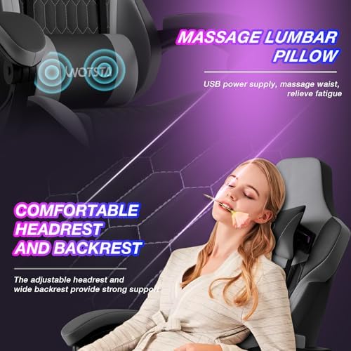 Gaming Chair with Footrest, High Back Gaming Chairs PVC Leather Ergonomic Gamer Chair with Adjustable Headrest Lumbar Support Racing Style Video Gaming Chair for Office/Home (BlackGrey) - Image 6