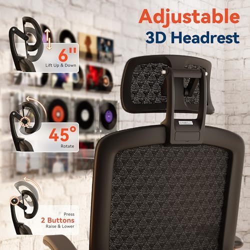 GABRYLLY Ergonomic Office Chair, High Back Home Desk Chair with Flip-Up Arms, 3D Headrest, 90-120° Tilt and Wide Cushion Seat, Big and Tall Computer Chairs for Man Woman, Mesh Chair Black Woodgrain - Image 5
