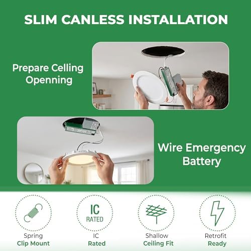 E2 Lighting 8 Inch Recessed LED Light with Emergency Battery Backup, 8 Inch Retrofit LED Recessed Light, 18W Dimmable Slim LED Downlight, 3CCT Tunable 3000K/4000K/5000K Fixture - Image 4