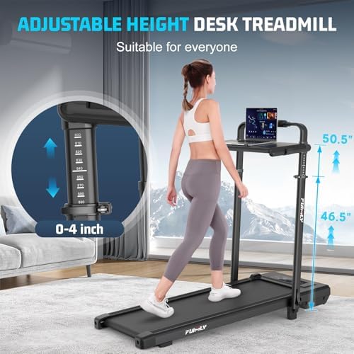 Walking Pad Treadmill with Desk Workstation, 15% Incline Treadmill with Handle Bar, Foldable Treadmills Under Desk for Home/Office, 400 lbs+ Capacity, Adjustable Height, Removable Desk, 3.5HP Motor - Image 3