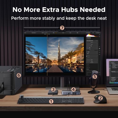 UGREEN 2-in 7-Out USB 3.0 Switch, USB Switcher for 2 Computers Sharing USB A & C Devices (4USB-A + 3USB-C), USB Switches Sharing Keyboard and Mouse with Controller, USB-C Male Adapter, Power Adapter - Image 4