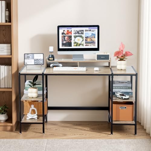 MINOSYS Gaming/Computer Desk - 47” Home Office Small Desk with Monitor Stand, Rustic Writing Desk for 2 Monitors, Adjustable Storage Space, Modern Design Corner Table. - Image 6
