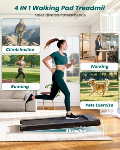 DeerRun Under Desk Walking Pad Treadmill for Home Office & Small Spaces, 6% Manual Incline, 0.6–3.8 MPH Walking Speed, 2.5 HP, 300 lb Capacity, App & Remote Control - Image 3