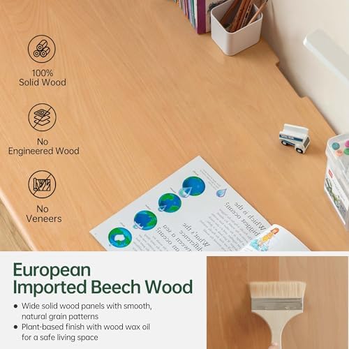 YESWOOD 21-30'' Height Adjustable Study Desk with Hutch, Beech Manual Crank Sit Stand Up Desk, 39'' Ergonomic Adjustable Small Low Desk with Pegboard & Shelf Hutch for Reading Writing Creative Moments - Image 4