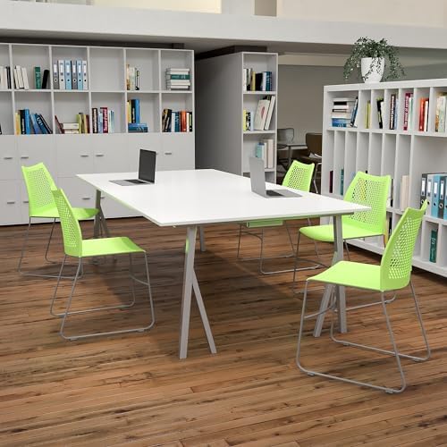 Flash Furniture Hercules Series Contoured Lobby Chairs with Air-Vent Honeycomb Backs, Ergonomic Stacking Chairs for Offices, Set of 5, Green - Image 2