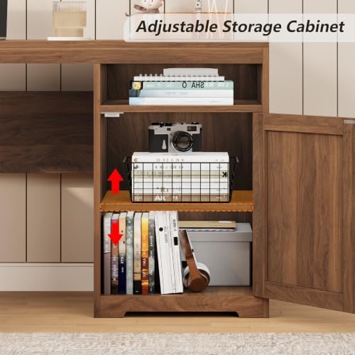 Farmhouse L Shaped Desk with Drawers & Printer Shelf for Home Office - Image 6