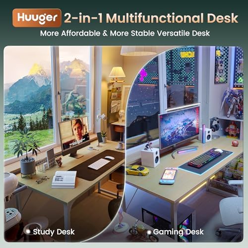 Huuger Computer Desk, 54 Inch Office Desk, Gaming Desk with Storage, Writing Desk Work Desk for Home Office, Study, Modern Simple Desk, Large Legroom, Metal Frame, Maple - Image 3