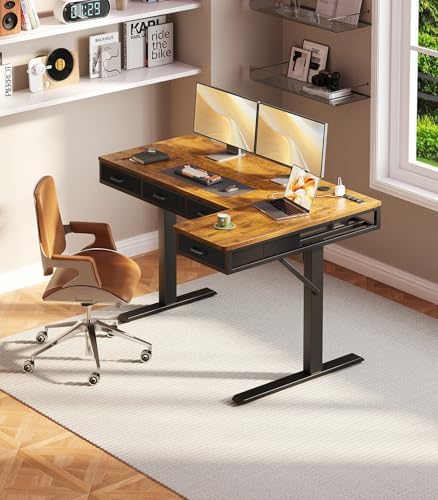 OffiGo 55 Inch L Shaped Electric Standing Desk with 4 Drawers, Rustic Brown - Image 2