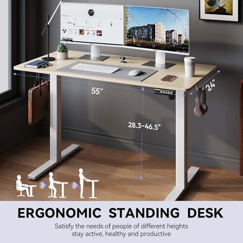 55 x 24 Inch Electric Standing Desk, 3 Memory Presets, Nature - Image 3