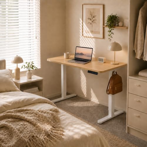 Electric Standing Desk, 40" x 24" Adjustable Height Sit Stand Desk, Small Space Workstation, Compact Computer Desk for Home Office, Stable Steel Frame (Natural) - Image 2