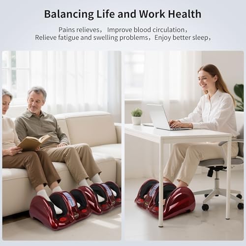 Foot Massager with Heat, Shiatsu Foot Massager for Circulation and Pain Relief and Heat Therapy, Ankle, Calves and Feet Massage with Deep Kneading Rolling, Gifts for Women Men Mother Father (RED) - Image 6