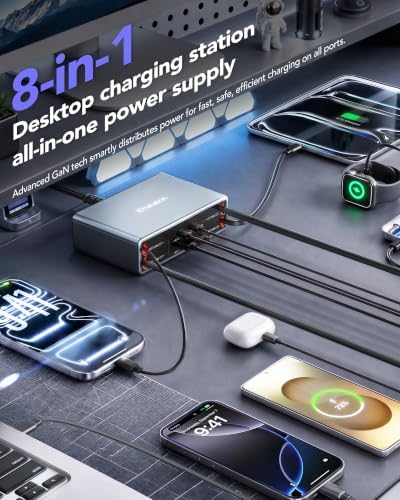 8-in-1 Charging Station for Multi Device,Fast Charger Retractable 65W Cable - Image 3