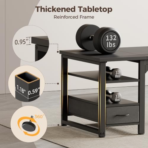 Mericonia 48 in Computer Desk with Drawer, 1" Thick Reversible Office Desk - Image 5