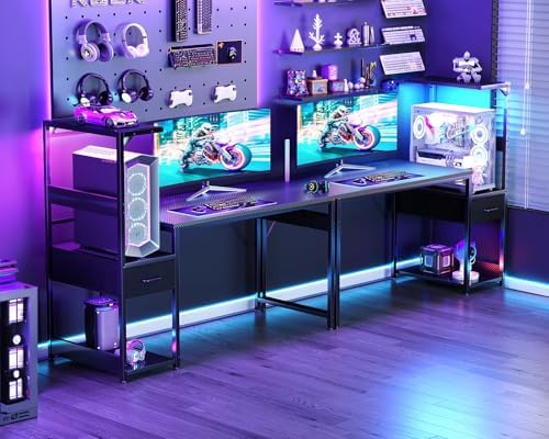 Casaottima 48'' Gaming Desk with LED Lights & CPU Stand, Black - Image 2
