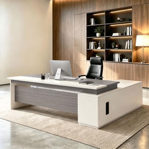 L Shaped Executive Desk with Drawers, Large Wood Workstation, Modern Executive Office Furniture for Home Office and Business Workspace, Multiple Sizes & Colors by Unknown