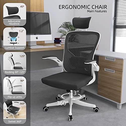 Monhey Office Chair, Ergonomic Office Chair with Lumbar Support & 3D Headrest & Flip Up Arms Home Office Desk Chairs Rockable Computer Chair Multi-Angle from 90° to 130° with 350LBS CapacityChair - Image 3